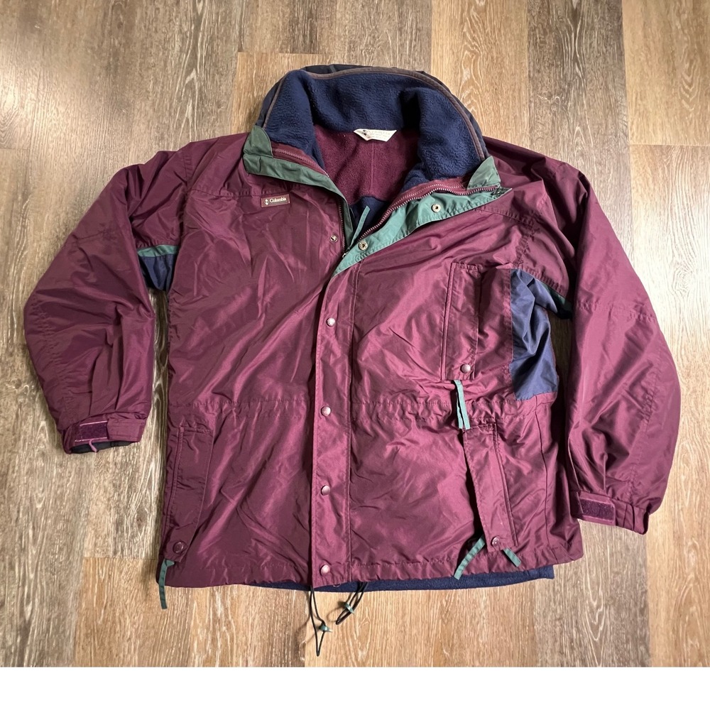 Columbia Longs Peak Jacket Mens L Burgundy Vintage Fleece Lined Colorblock